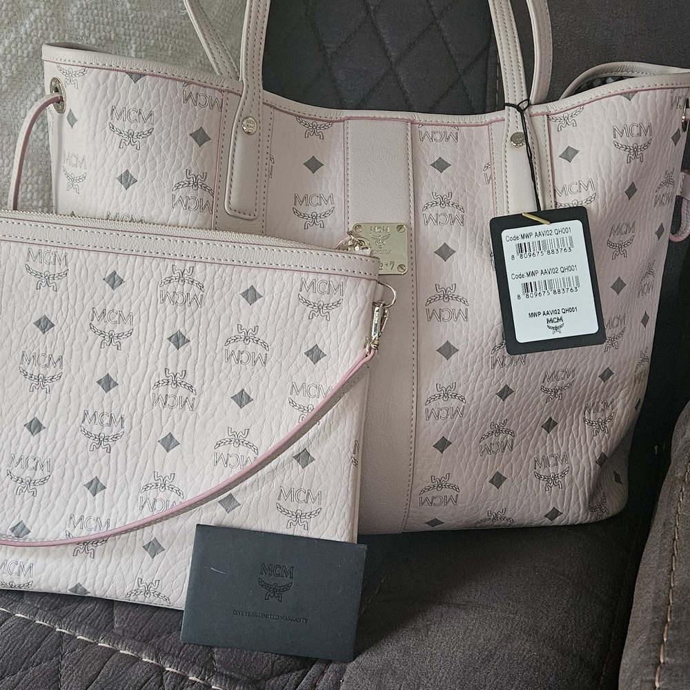 MCM Pink Tote Bag with Iconic Monogram Design